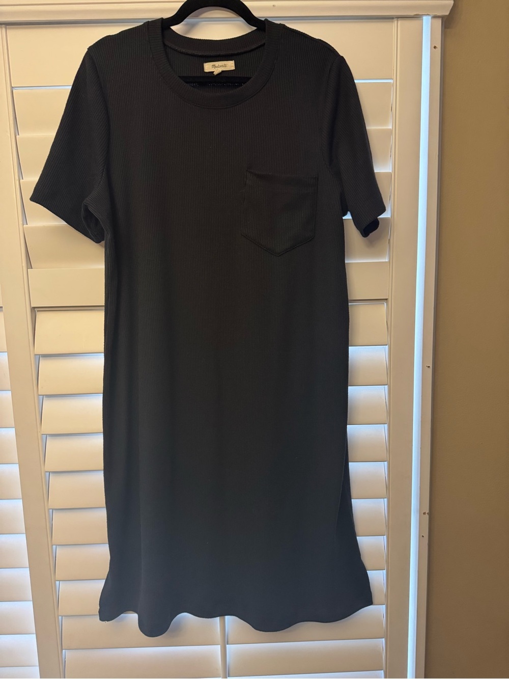 Madewell Black Ribbed Midi T-Shirt Dress Pocket XL